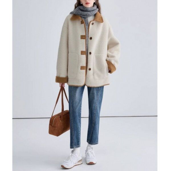 New Corduroy Color Contrast Patchwork Coat - Image 3