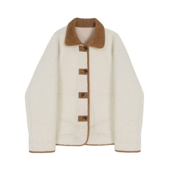 New Corduroy Color Contrast Patchwork Coat - Image 7