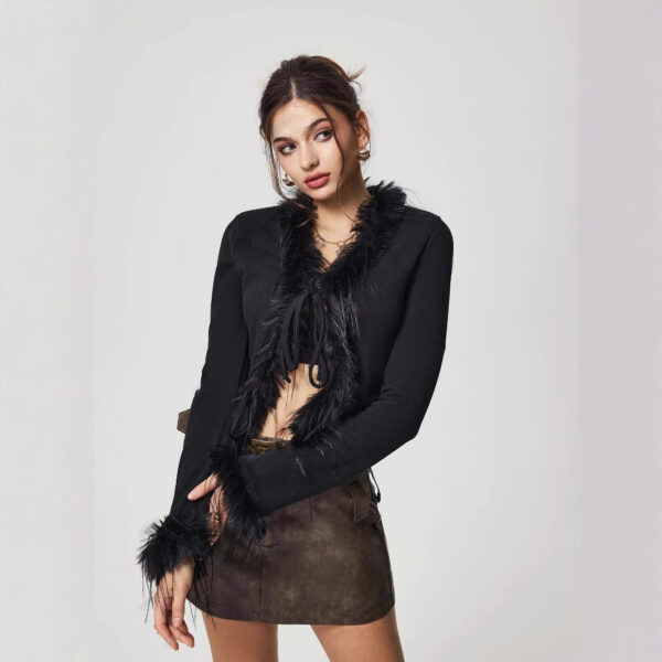 Women's European And American Plush V-neck Short Cardigan Top - Image 2