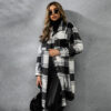 Fashion Plaid Single Row Button Coarse Wool Coat For Women - Image 3