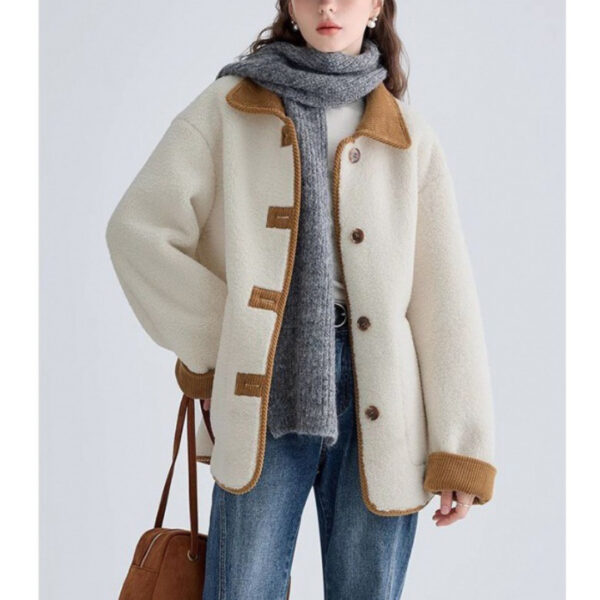 New Corduroy Color Contrast Patchwork Coat - Image 4
