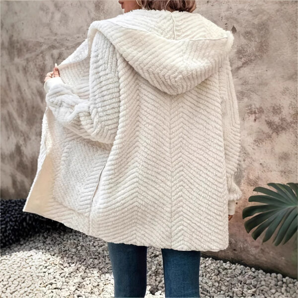 Casual Wave Pattern Double-sided Velvet Hooded Cardigan Coat - Image 3