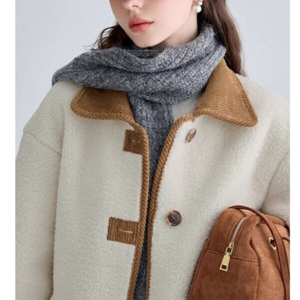 New Corduroy Color Contrast Patchwork Coat - Image 5
