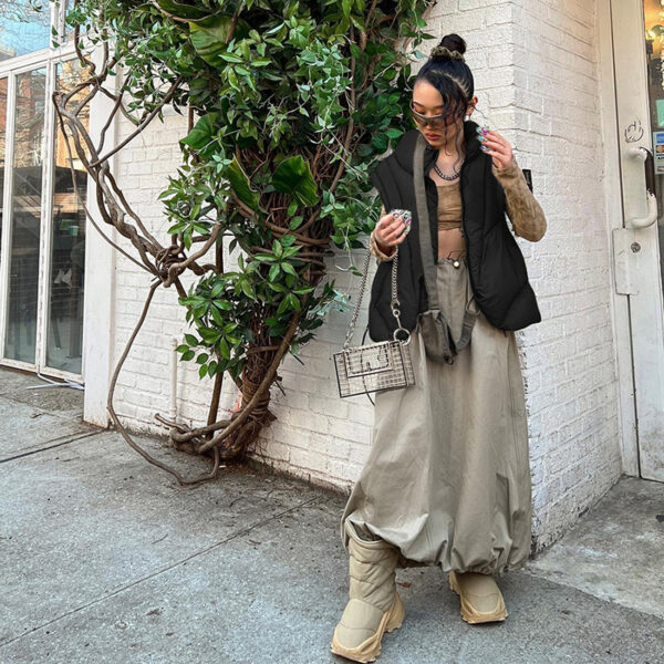 Fashion Stand Collar Solid Color Thickened Short Vest Cotton Coat - Image 7