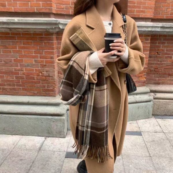 Pink Double-faced Woolen Goods Cashmere Trench Coat Women's Mid-length - Image 4
