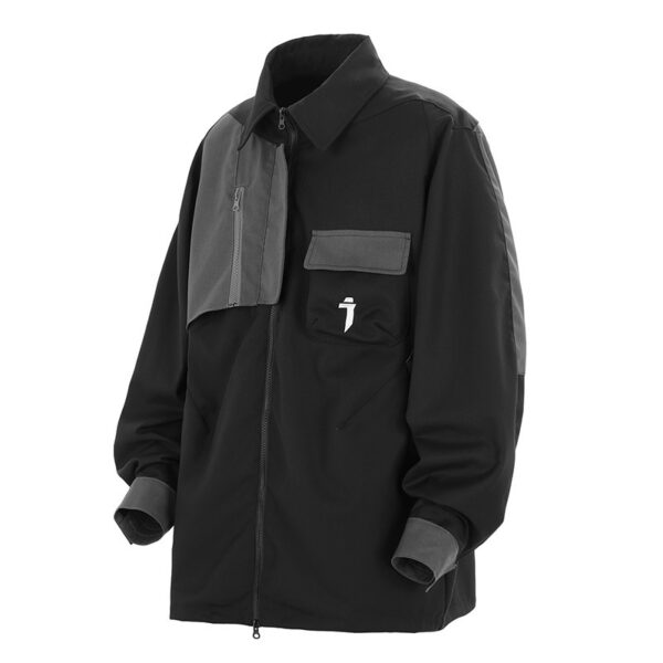 Irregular Splicing Coat Men's Loose Casual Polo Collar Long-sleeved Jacket - Image 6