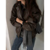 South Korea Chic Early Autumn Retro Handsome Motorcycle Leather Coat - Image 7