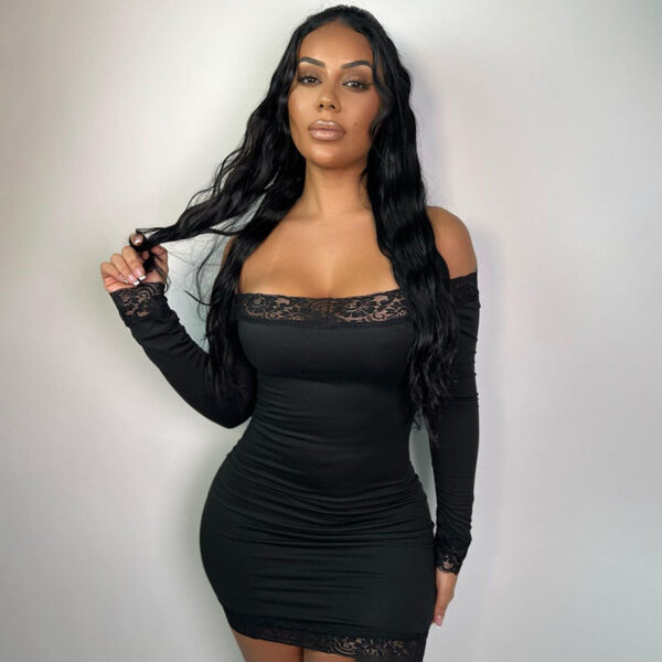 Women's Lace Stitching Pure Color Tight Sheath Dress - Image 2