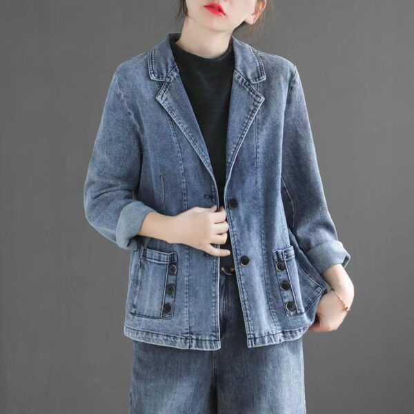 Autumn New Patchwork Pocket Loose Retro Long Sleeve Top - Image 2