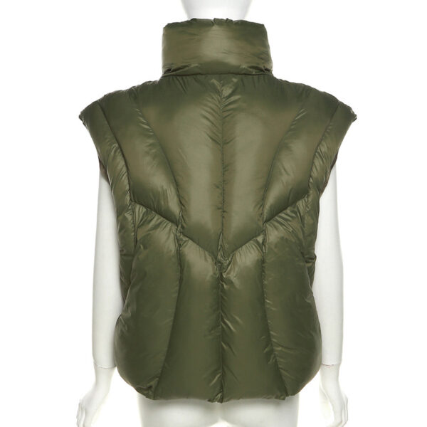 Fashion Stand Collar Solid Color Thickened Short Vest Cotton Coat - Image 3