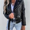Jacket Top PU Leather Coat Short Zipper - Image 3