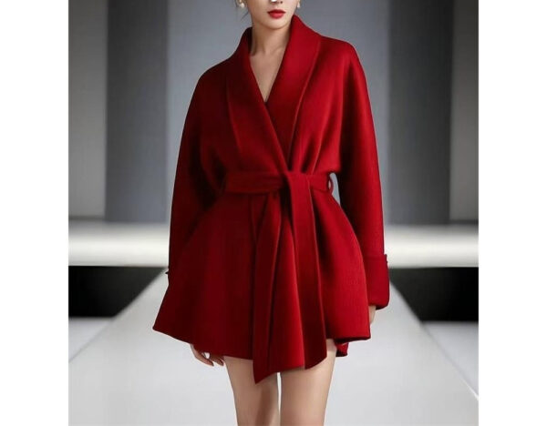 Red Autumn And Winter Bathrobe Style Reversible Cashmere Coat Women - Image 2