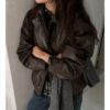 South Korea Chic Early Autumn Retro Handsome Motorcycle Leather Coat - Image 2