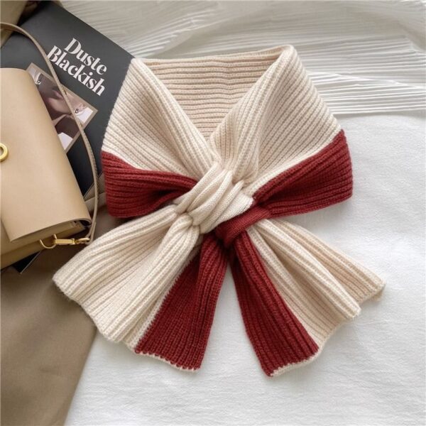 Sweet Color-blocked Knitted Scarf For Women Autumn And Winter Warm Versatile Fashion Scarf For Girls - Image 3
