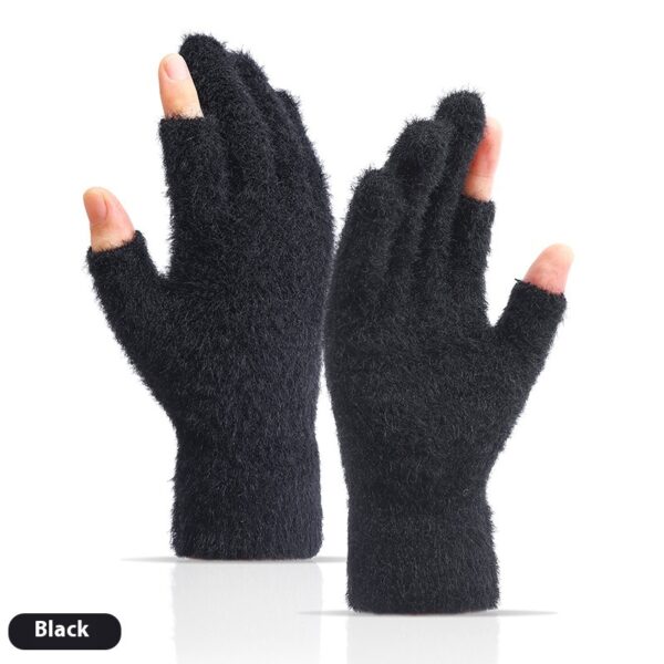 Autumn And Winter Fashionable Warm Exposed Two Finger Gloves - Image 2