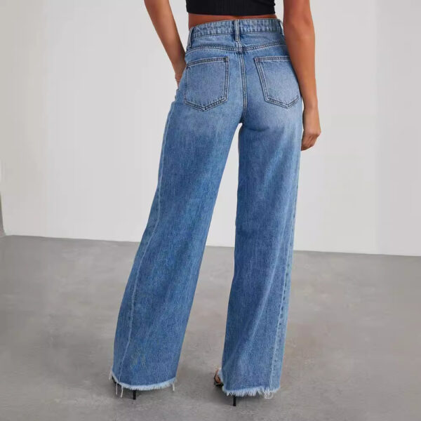 Women's Loose Wide-leg Side Seam Stitching Frayed Hem Jeans - Image 4