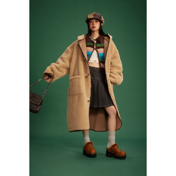 Winter Retro Long Hooded Berber Fleece Coat - Image 2