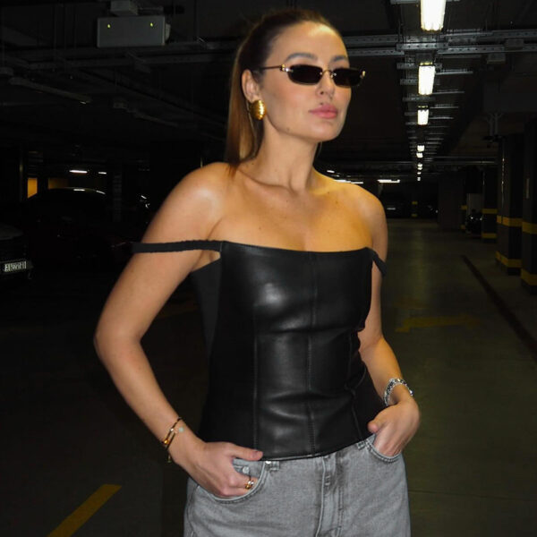 Women's Leather Spaghetti Straps Sleeveless Top - Image 2