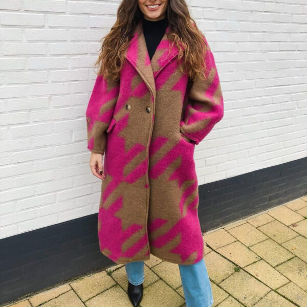 Women's Color Matching Fashion Long Sleeve Turn-down Collar Coat - Image 4