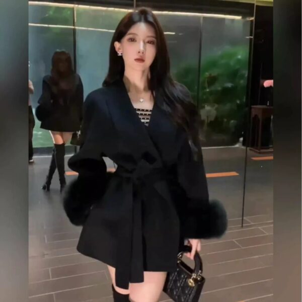 Cuff Detachable Fox Fur Elegant Double-sided Cashmere Coat - Image 3