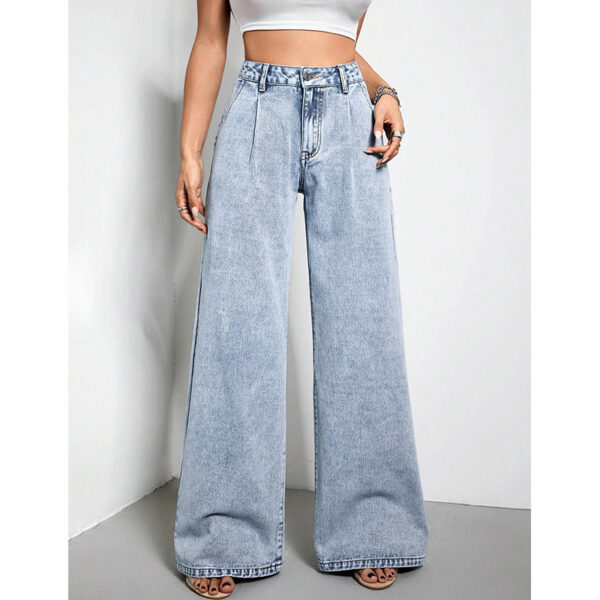 Women's Wide Leg Drape Loose Denim Trousers - Image 4