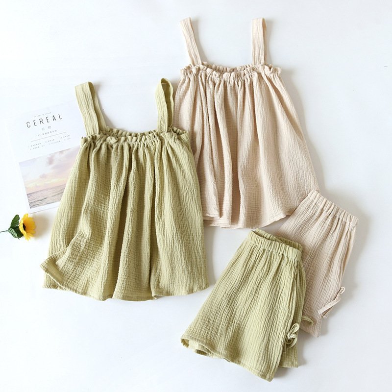 Cotton Crepe Suspender Shorts Vest Set Cotton Crepe Suspender Shorts Vest Set