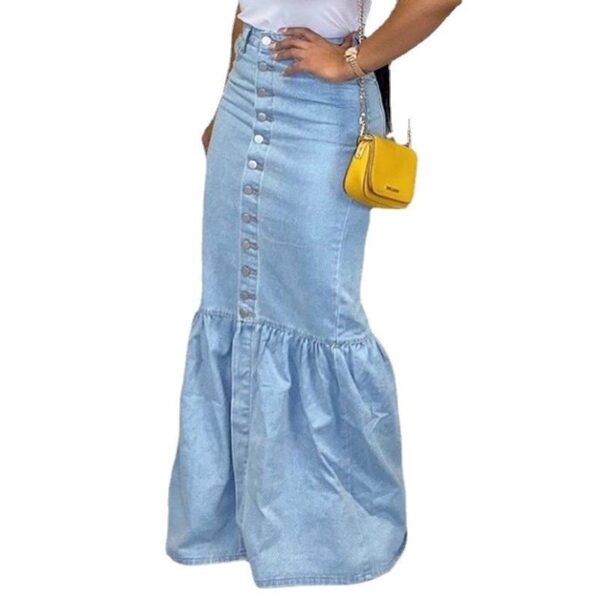 Women's Slim-fit Peplum Patchwork Denim Skirt - Image 4