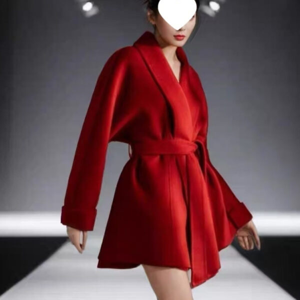 Red Autumn And Winter Bathrobe Style Reversible Cashmere Coat Women - Image 5