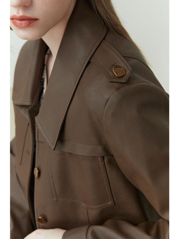 Female Retro Short Pu Leather Coat - Image 2