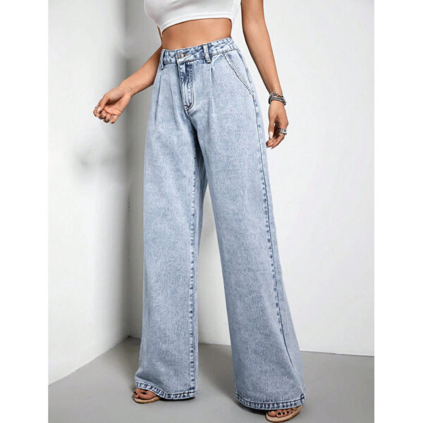Women's Wide Leg Drape Loose Denim Trousers - Image 3