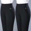 Elastic High Waist Spring Leisure Elastic StripeStraight-leg Pants - Image 4