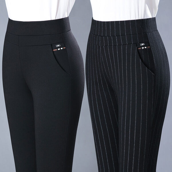 Elastic High Waist Spring Leisure Elastic StripeStraight-leg Pants - Image 4