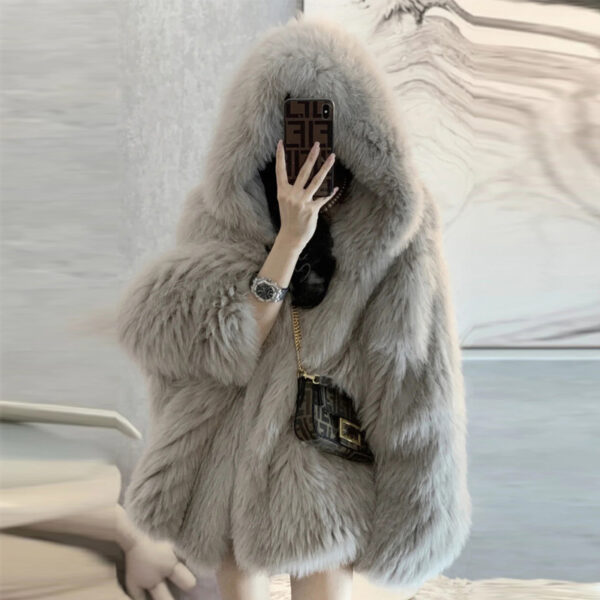 Online Influencer Fashion Hooded Artificial Fox Fur Padded Coat Young - Image 5