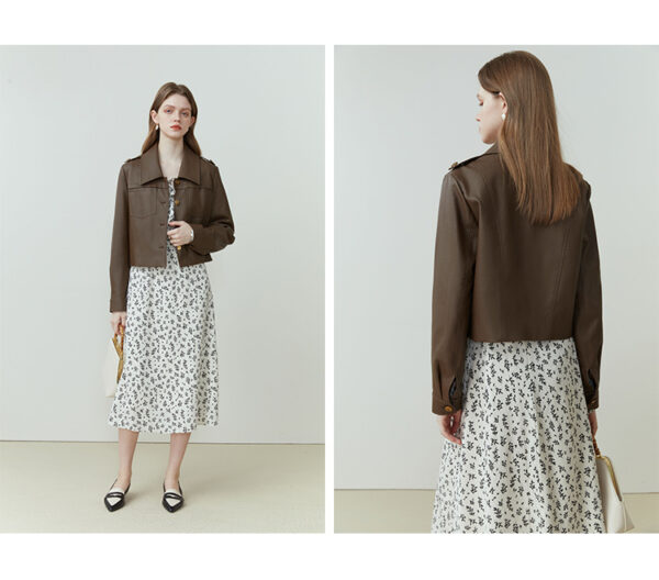 Female Retro Short Pu Leather Coat - Image 5