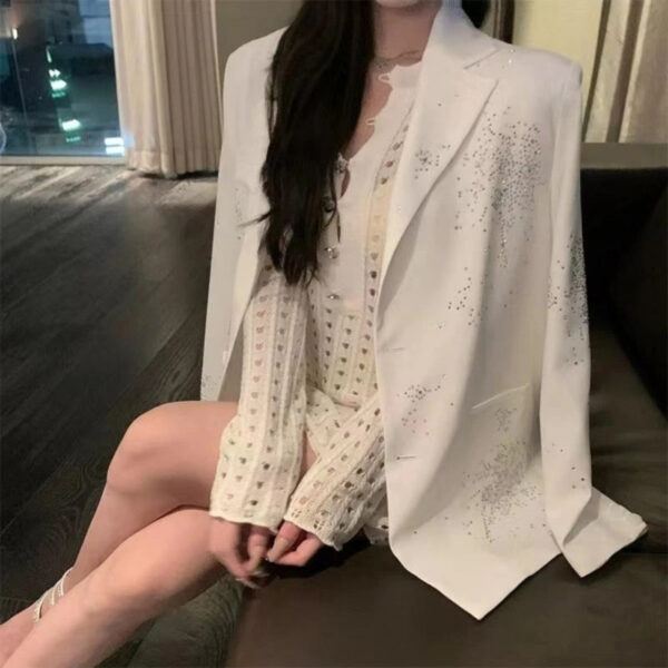 Casual Plus Size Diamond Suit Jacket - Image 3