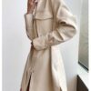 Retro White Shirt Leather Coat Women's Mid-length Cinched Blouse - Image 4