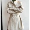 Retro White Shirt Leather Coat Women's Mid-length Cinched Blouse - Image 2