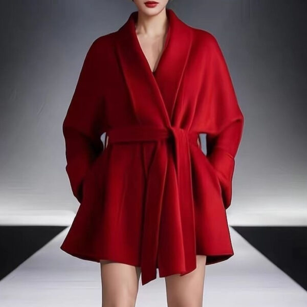 Red Autumn And Winter Bathrobe Style Reversible Cashmere Coat Women - Image 4