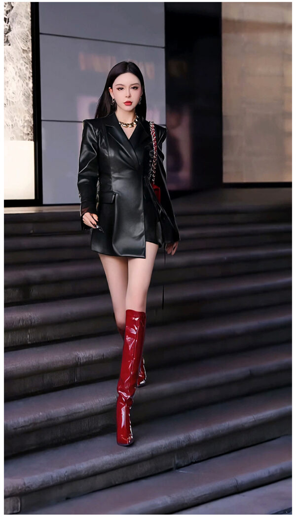 Black PU Leather Suit Jacket For Women - Image 5