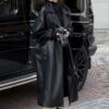 Women's Fashionable Temperament Long Knee Length PU Leather Coat - Image 6