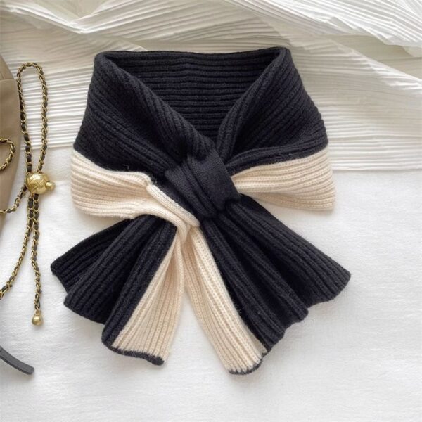 Sweet Color-blocked Knitted Scarf For Women Autumn And Winter Warm Versatile Fashion Scarf For Girls - Image 5