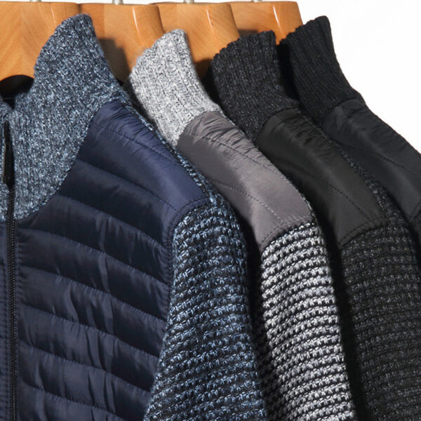 Men's Stand Collar Stitching Velvet Padded Sweater Knitwear Coat - Image 4