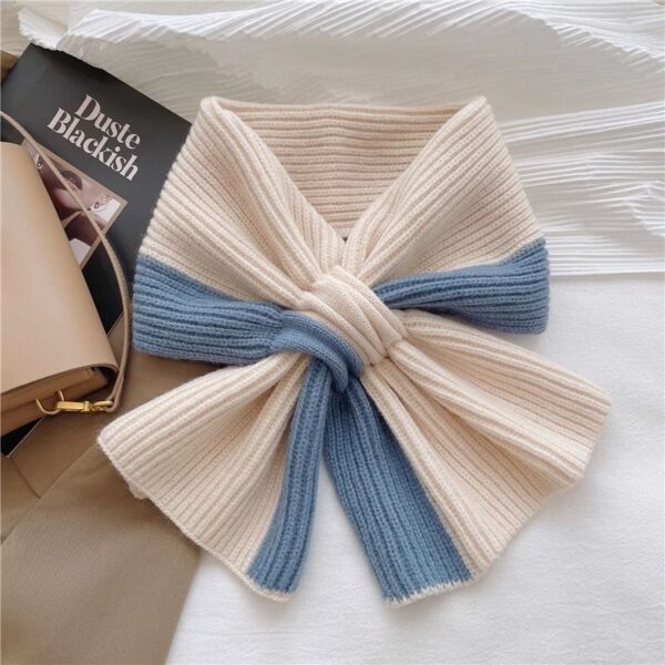Sweet Color-blocked Knitted Scarf For Women Autumn And Winter Warm Versatile Fashion Scarf For Girls - Image 6