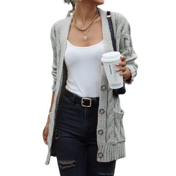 Women's Solid Color Pocket Button Twisted Sweater - Image 5