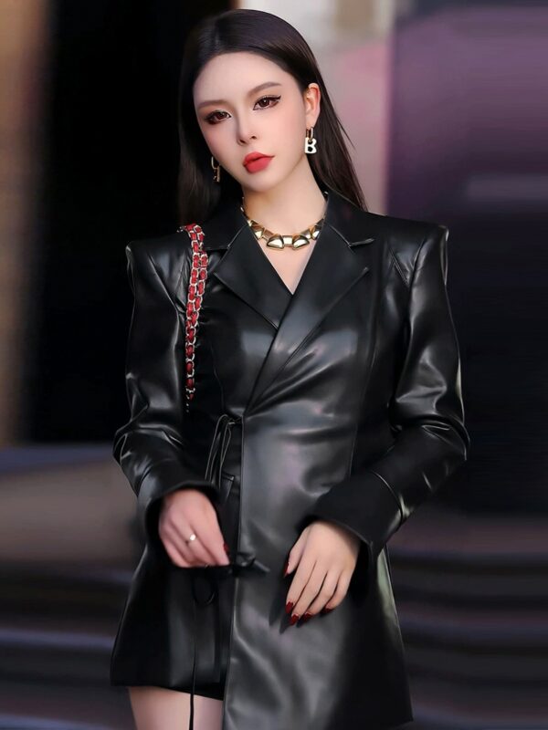 Black PU Leather Suit Jacket For Women - Image 2