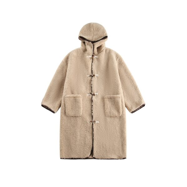 Winter Retro Long Hooded Berber Fleece Coat - Image 5