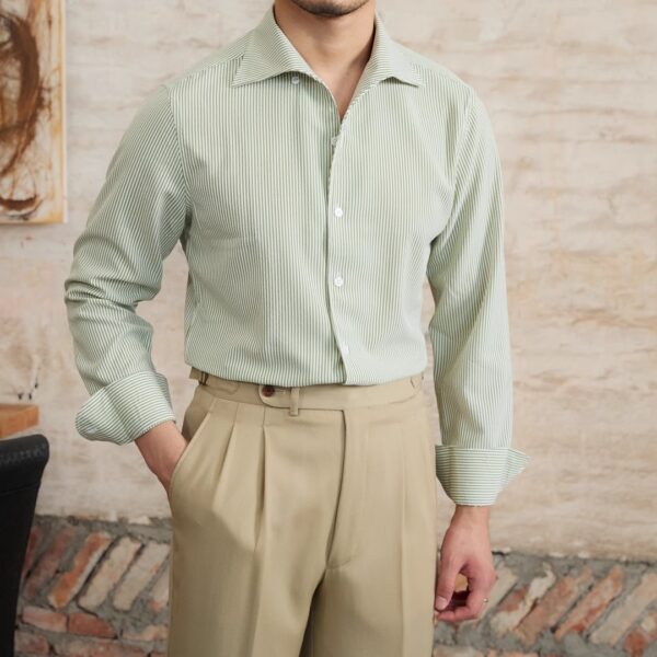 Striped Long Sleeved Shirt Slim Fit Shirt For Men - Image 3