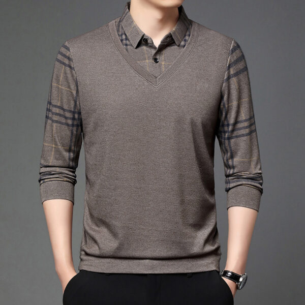 Fake Two-piece Lapel Long-sleeved Men's T-shirt - Image 4