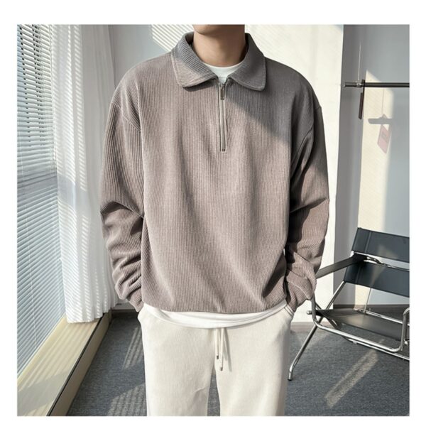 Half Zipper Polo Shirt Sweater Men's Polo Collar Stripes Thin Coat - Image 7