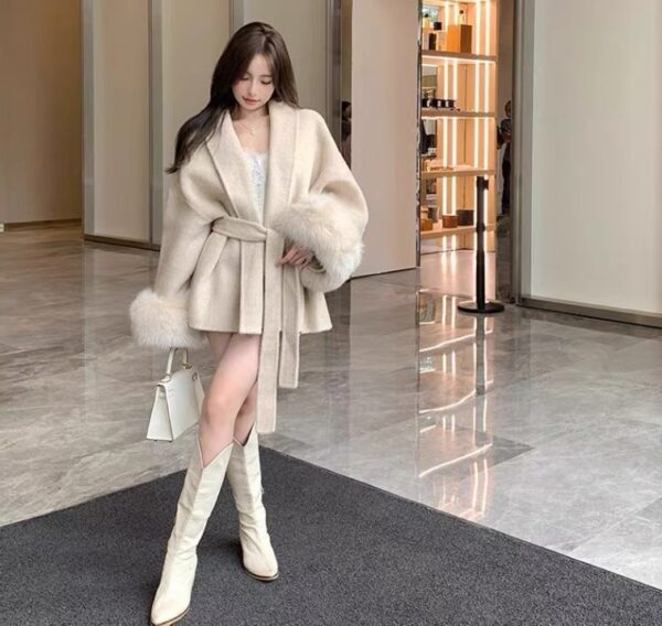 Cuff Detachable Fox Fur Elegant Double-sided Cashmere Coat - Image 7